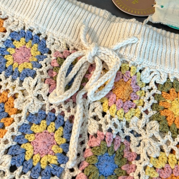 Ghanda Granny Square Crochet Mini Skirt Pastel New S Blue Cream Pink Green 70’s - Picture 4 of 7